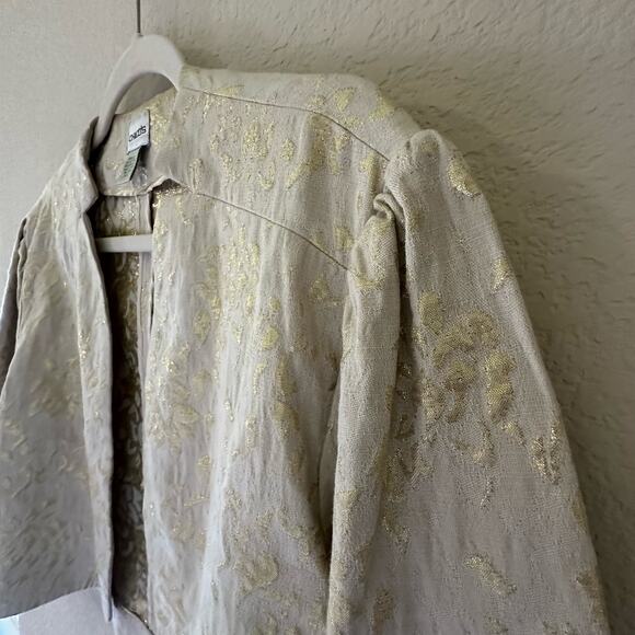 Chicos | Size 2 Astere Squire Jacket Floral Silk Cotton Blend Blazer Cropped - Picture 3 of 11